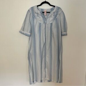 SECRET TREASURES Vintage Blue Striped embroidered  Chemise Nightgown house dress